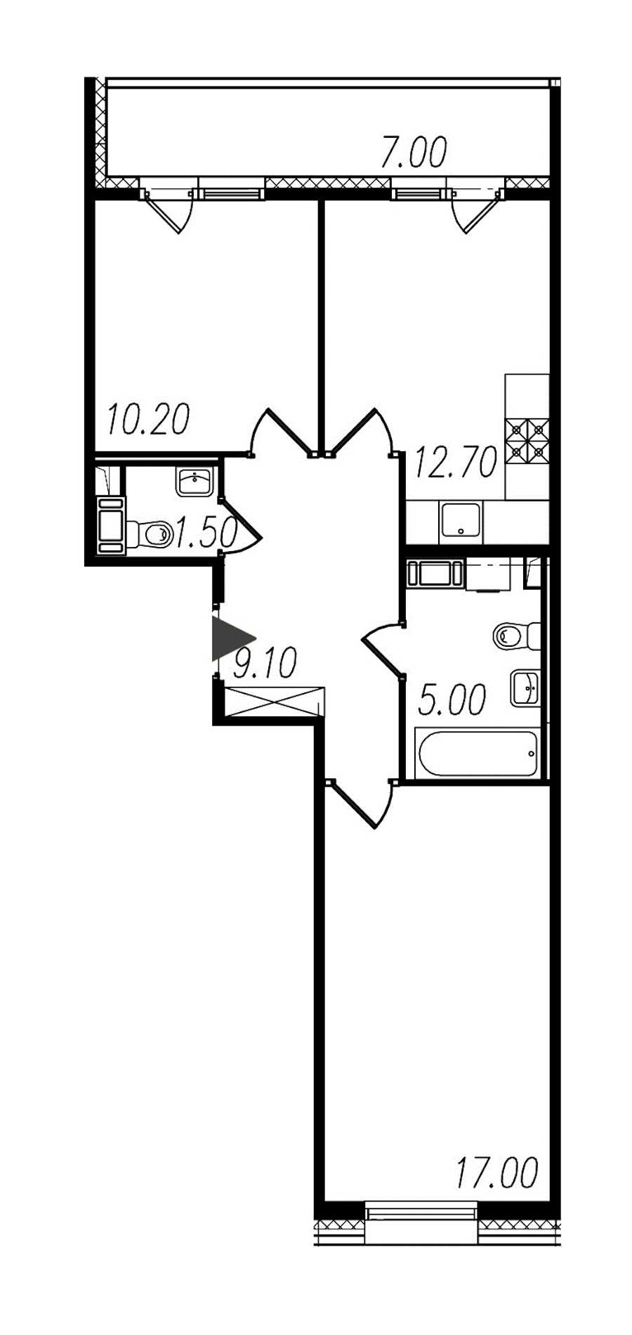 Двухкомнатная квартира в : площадь 55.5 м2 , этаж: 9 – купить в Санкт-Петербурге